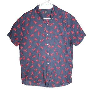 J Crew Shirt Button Front Collared Men's Size Large L Lobster Short Sleeve